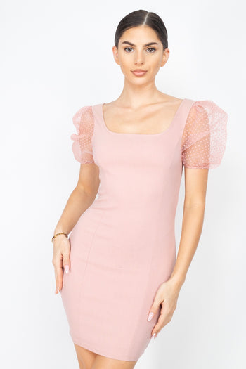 Sheer Puff Sleeves Mini Dress - Deals Kiosk