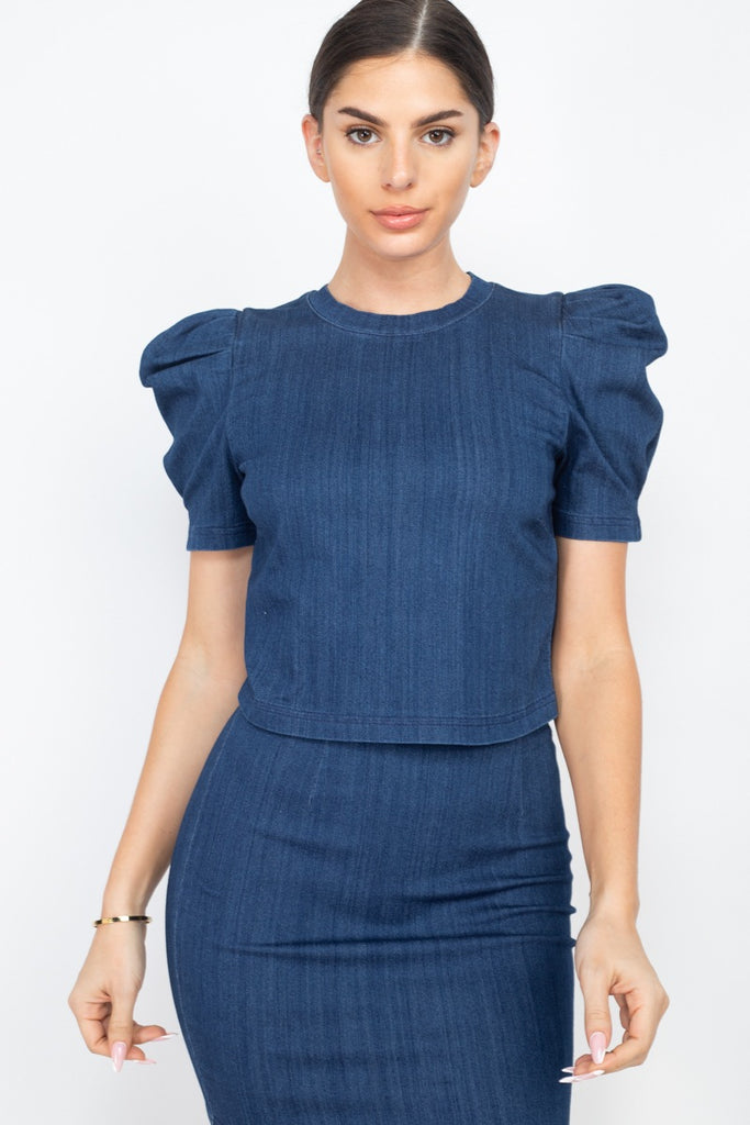 Puff Sleeves Round Neck Top And High Waist Skirt - Deals Kiosk