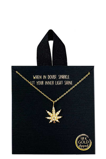 18k Gold Rhodium Dipped Rhinestone Marijuana Necklace - Deals Kiosk