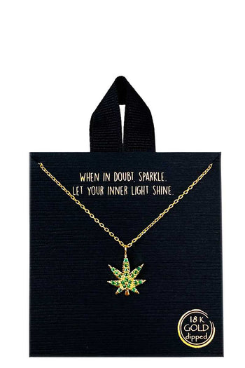 18k Gold Rhodium Dipped Rhinestone Marijuana Necklace - Deals Kiosk