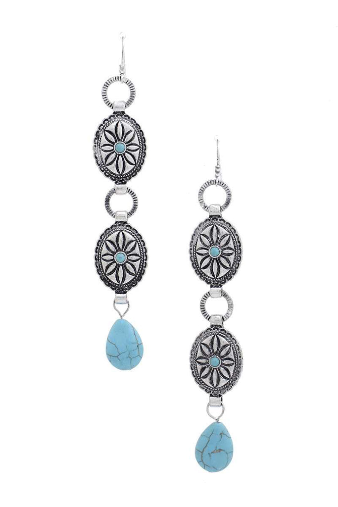 Western Double Concho Turquoise Stone Drop Earring - Deals Kiosk