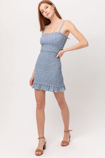 Woven Printed Smocking Dress - Deals Kiosk