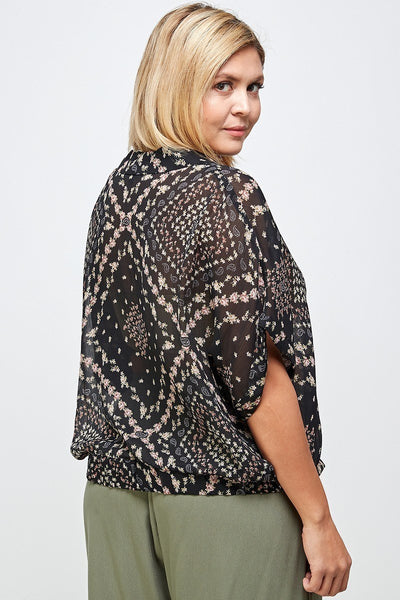 Floral Scarf Printed Button-up Blouse - Deals Kiosk