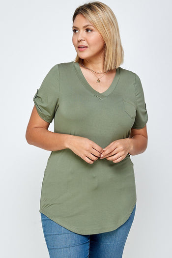 Solid Knit V-neck Tee - Deals Kiosk