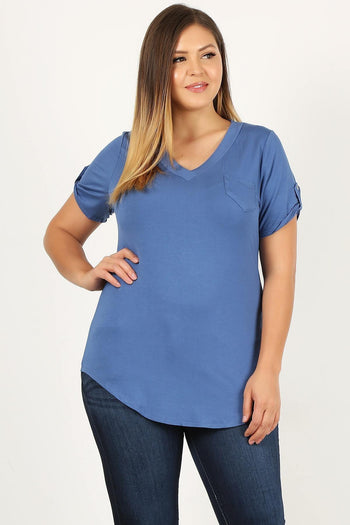 Solid Knit V-neck Tee - Deals Kiosk