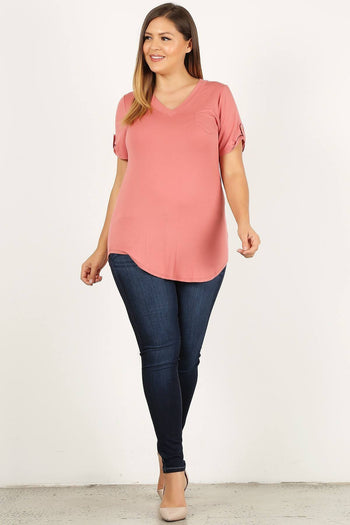 Solid Knit V-neck Tee - Deals Kiosk