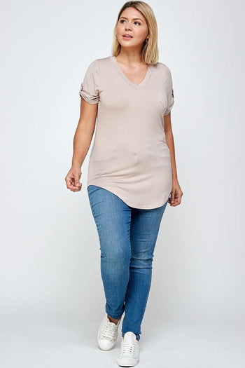 Solid Knit V-neck Tee - Deals Kiosk
