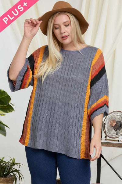Stripe Accent Ribbeb Knit Sweater - Deals Kiosk