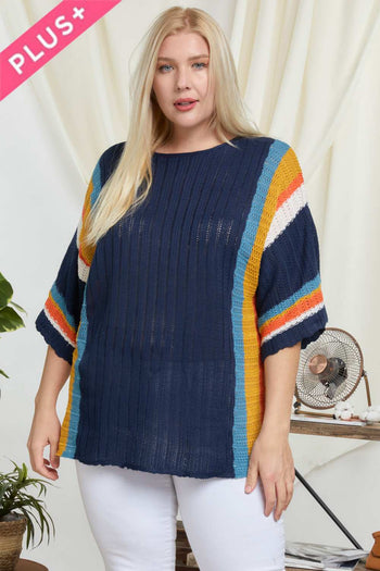 Stripe Accent Ribbeb Knit Sweater - Deals Kiosk