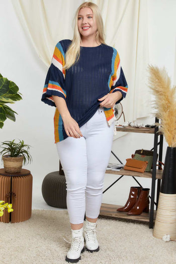 Stripe Accent Ribbeb Knit Sweater - Deals Kiosk
