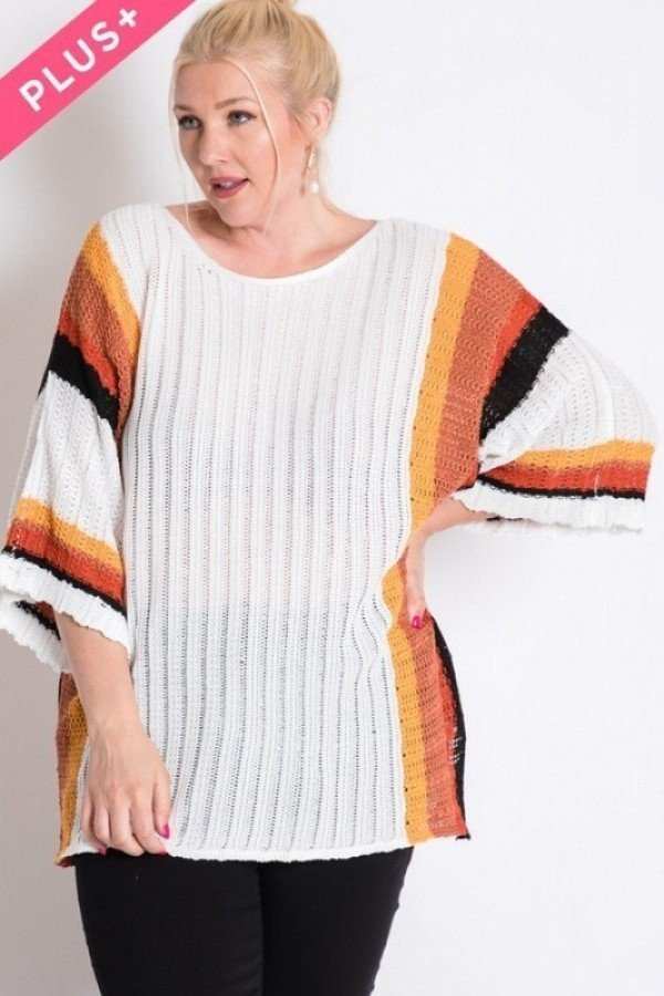 Stripe Accent Ribbeb Knit Sweater - Deals Kiosk