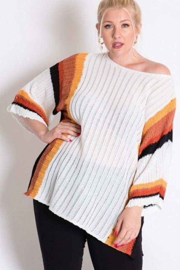 Stripe Accent Ribbeb Knit Sweater - Deals Kiosk