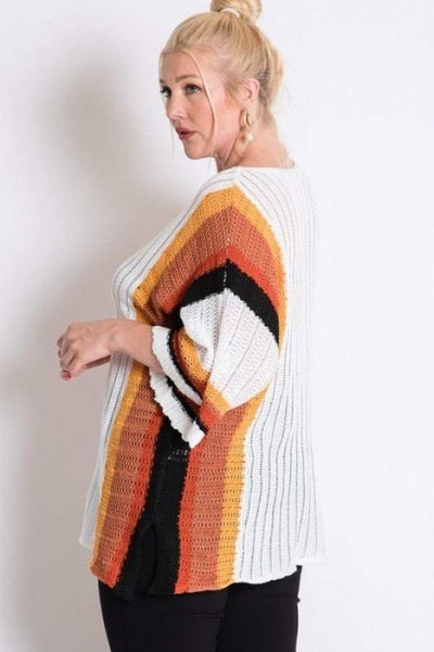 Stripe Accent Ribbeb Knit Sweater - Deals Kiosk