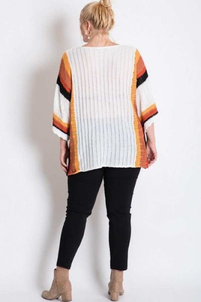 Stripe Accent Ribbeb Knit Sweater - Deals Kiosk