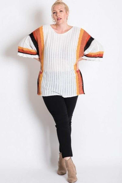 Stripe Accent Ribbeb Knit Sweater - Deals Kiosk