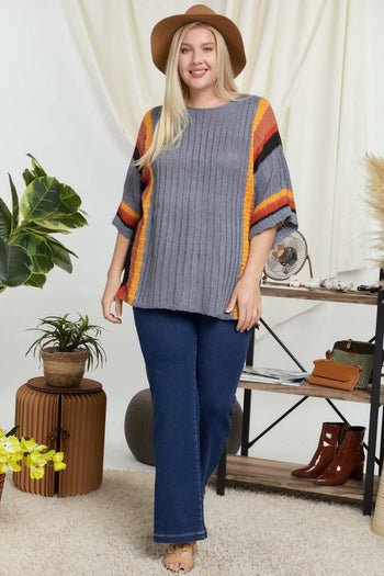 Stripe Accent Ribbeb Knit Sweater - Deals Kiosk