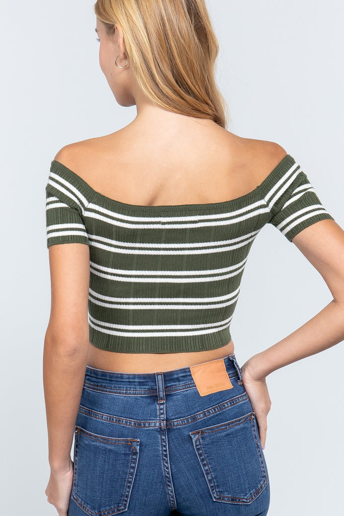 Off Shoulder Stripe Rib Sweater Top - Deals Kiosk