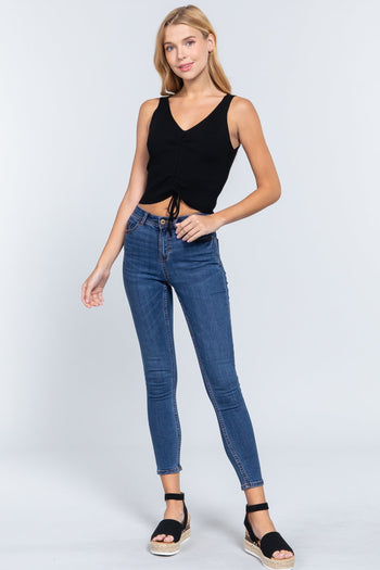 Slvless Shirring Tie Rib Sweater Top - Deals Kiosk