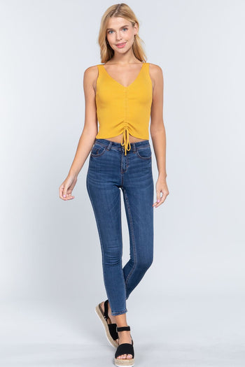 Slvless Shirring Tie Rib Sweater Top - Deals Kiosk