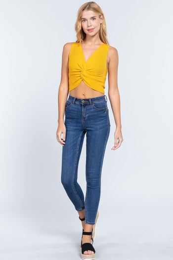 Sleeveless V-neck Twist Knot Knit Top - Deals Kiosk