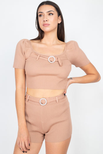 Scoop Neck Crop Top And Ribbed Shorts - Deals Kiosk