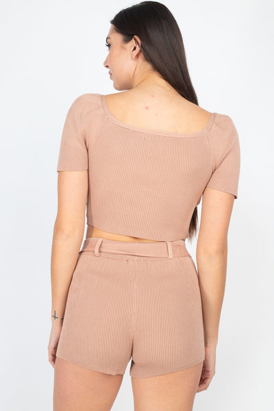 Scoop Neck Crop Top And Ribbed Shorts - Deals Kiosk
