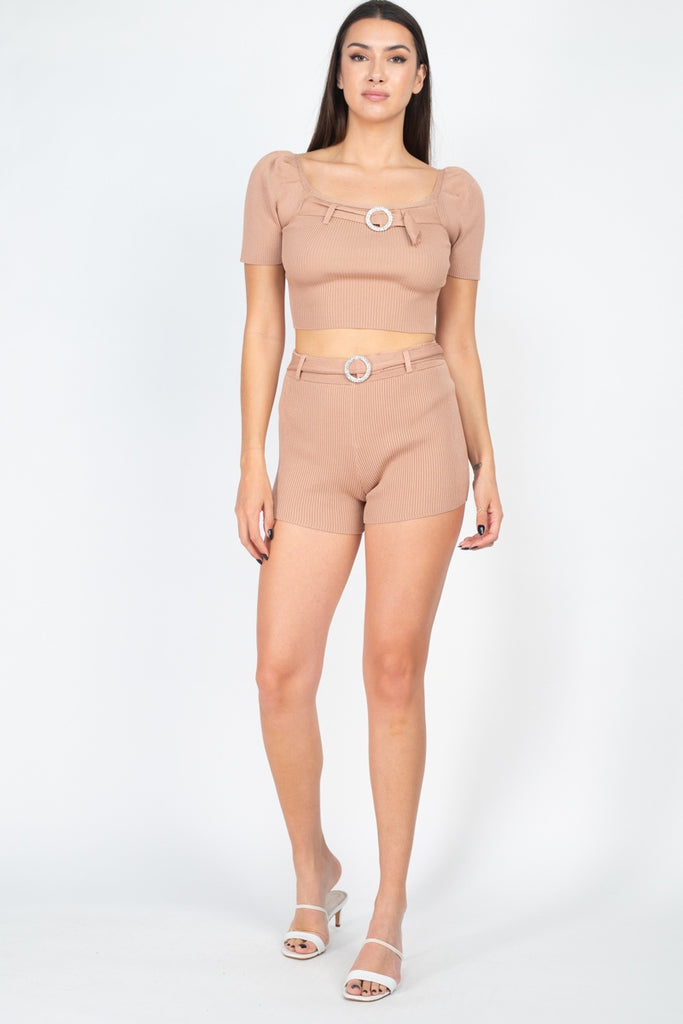 Scoop Neck Crop Top And Ribbed Shorts - Deals Kiosk