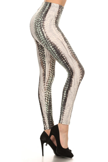 Snake Scales Printed, High Waisted Leggings In Fitted Style With Elastic Waistband - Deals Kiosk