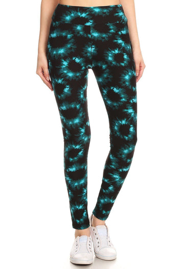 Yoga Style Banded Lined Tie Dye Printed Knit Legging With High Waist - Deals Kiosk