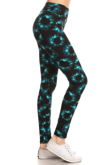 Yoga Style Banded Lined Tie Dye Printed Knit Legging With High Waist - Deals Kiosk