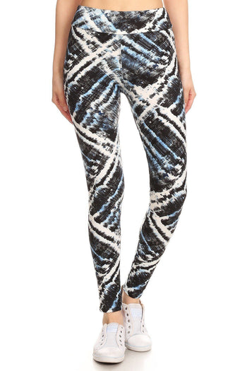 Yoga Style Banded Lined Tie Dye Printed Knit Legging With High Waist - Deals Kiosk
