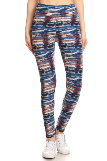 Yoga Style Banded Lined Tie Dye Printed Knit Legging With High Waist - Deals Kiosk
