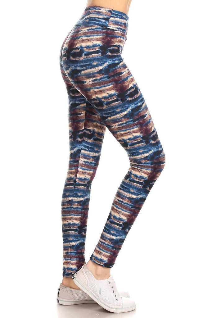 Yoga Style Banded Lined Tie Dye Printed Knit Legging With High Waist - Deals Kiosk