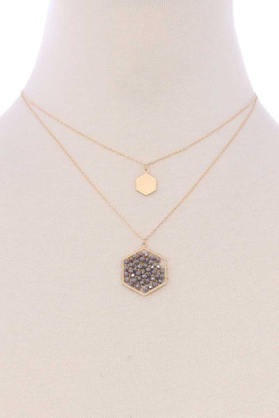 2 Layered Geometric Glass Bead Pendant Necklace - Deals Kiosk