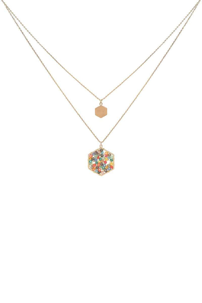 2 Layered Geometric Glass Bead Pendant Necklace - Deals Kiosk