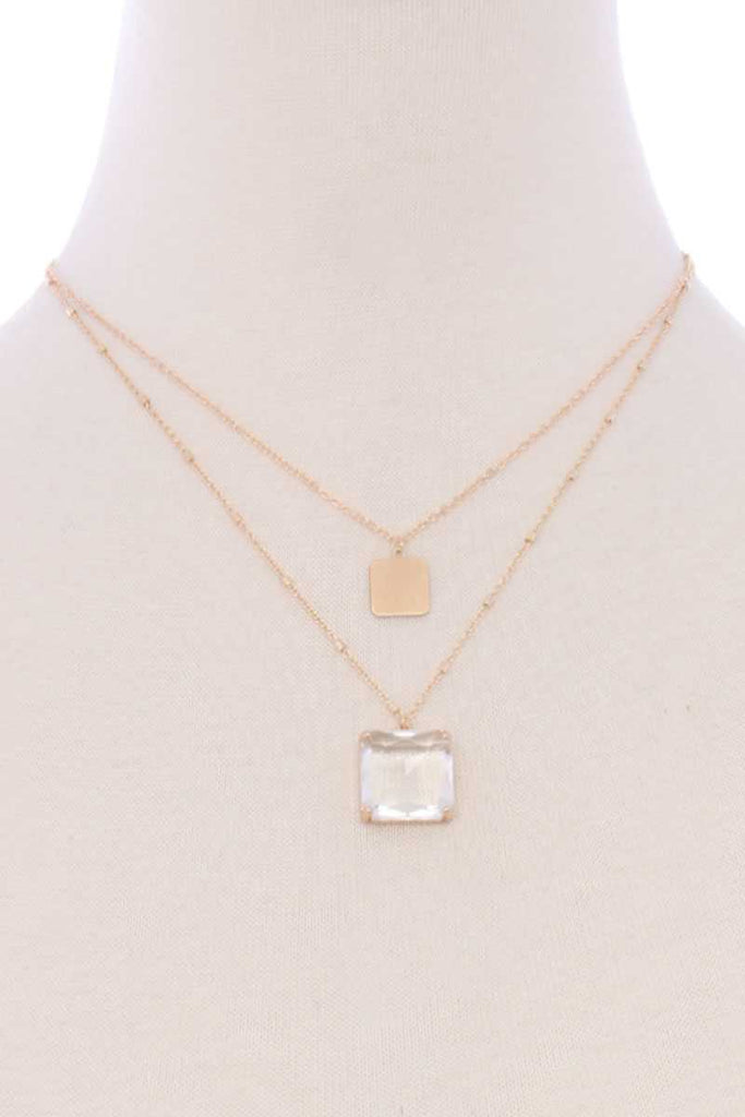 2 Layered Square Pendant Necklace - Deals Kiosk