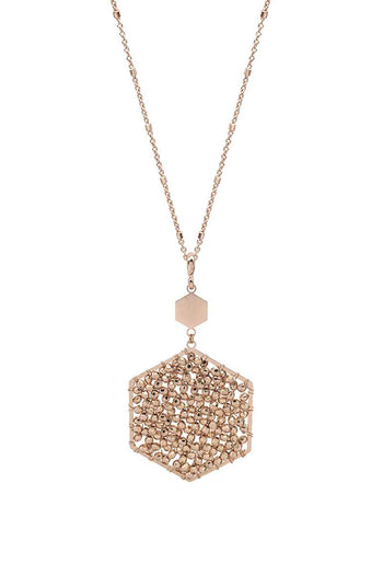 Fashion Glass Bead Hexagon Pendant Long Necklace - Deals Kiosk