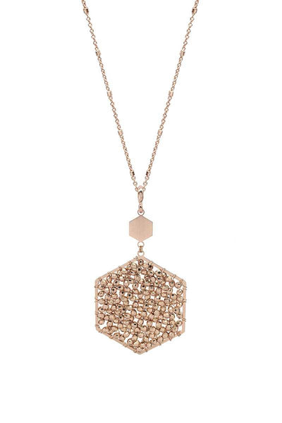 Fashion Glass Bead Hexagon Pendant Long Necklace - Deals Kiosk