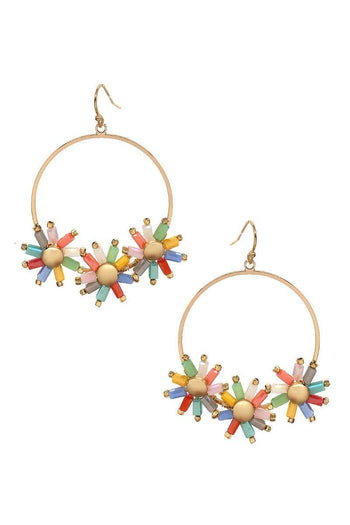 Flower Color Stone Hook Earring - Deals Kiosk