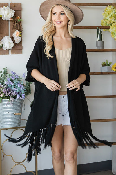 Draped Poncho Cardigan With String Detail - Deals Kiosk