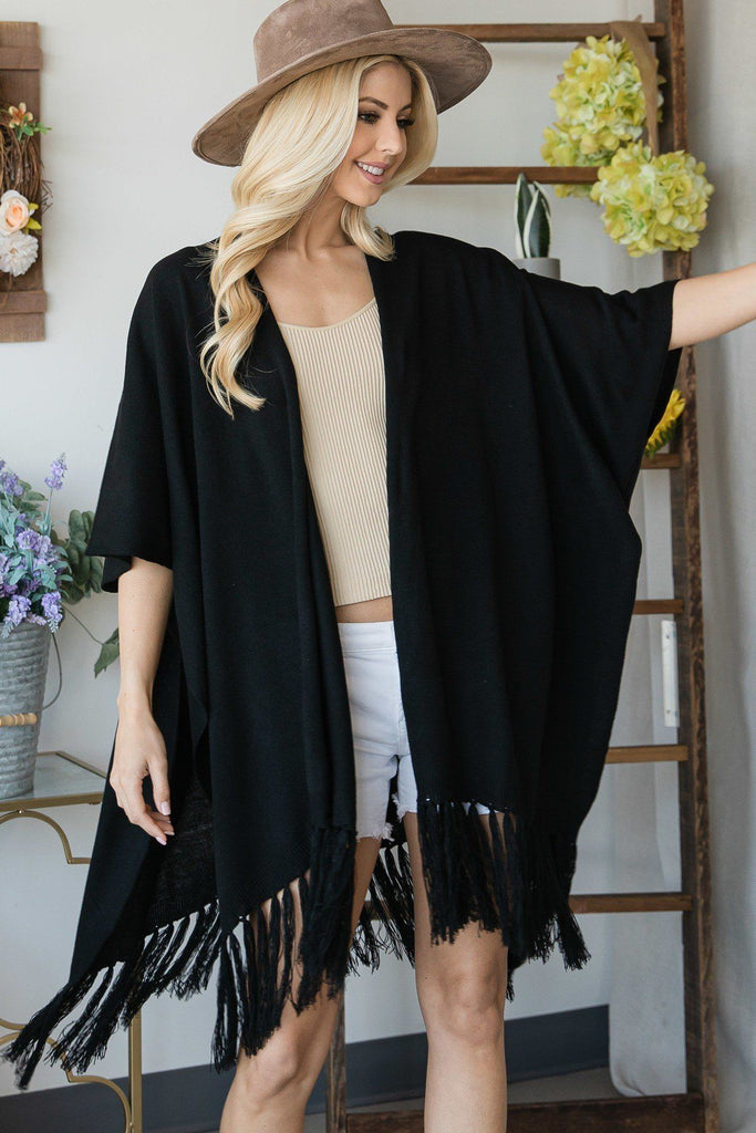 Draped Poncho Cardigan With String Detail - Deals Kiosk