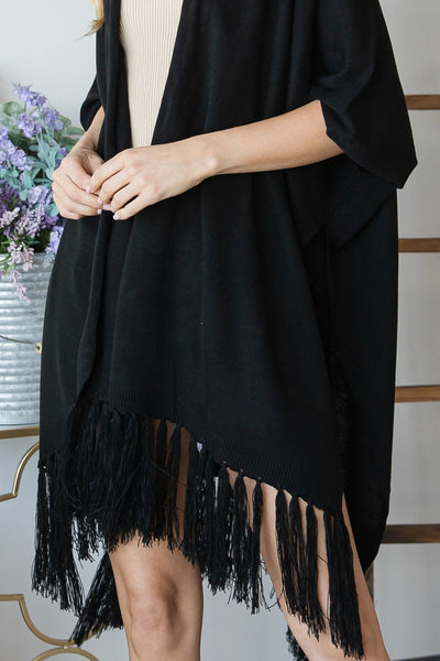 Draped Poncho Cardigan With String Detail - Deals Kiosk