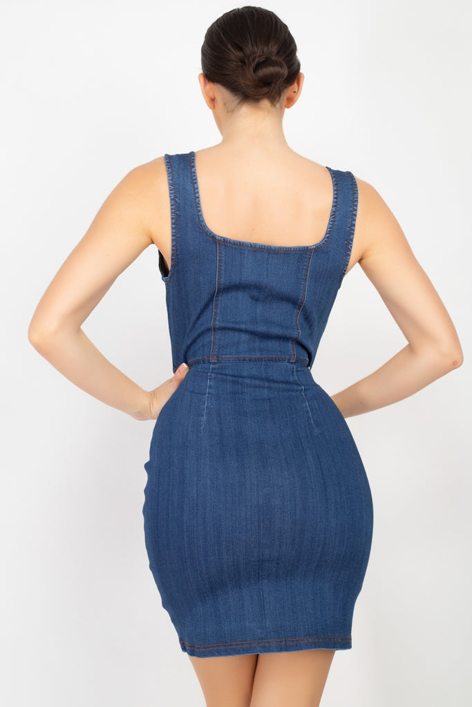 Denim Button-front Mini Dress - Deals Kiosk