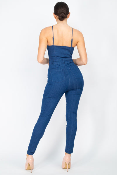 Adjustable Button-down Denim Jumpsuit - Deals Kiosk