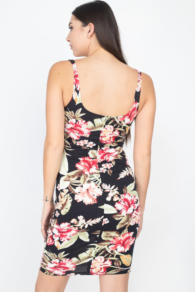 Floral Square Neck Bodycon Dress - Deals Kiosk