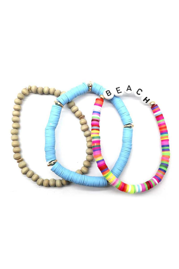 Fashion Wood Rubber Disc Bead Beach Letter Stretch Multi Bracelet - Deals Kiosk