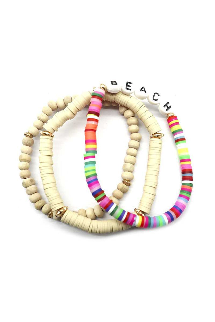 Fashion Wood Rubber Disc Bead Beach Letter Stretch Multi Bracelet - Deals Kiosk