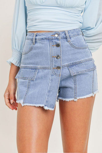 High Waisted Layered Denim Shorts With Pockets - Deals Kiosk