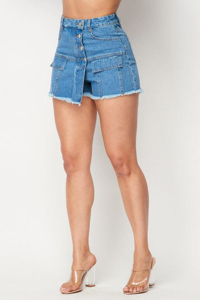 High Waisted Layered Denim Shorts With Pockets - Deals Kiosk