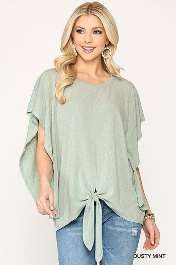 Leopard Jacquard Knit Jersey Top With Front Tie, Ruffled Sleeve - Deals Kiosk